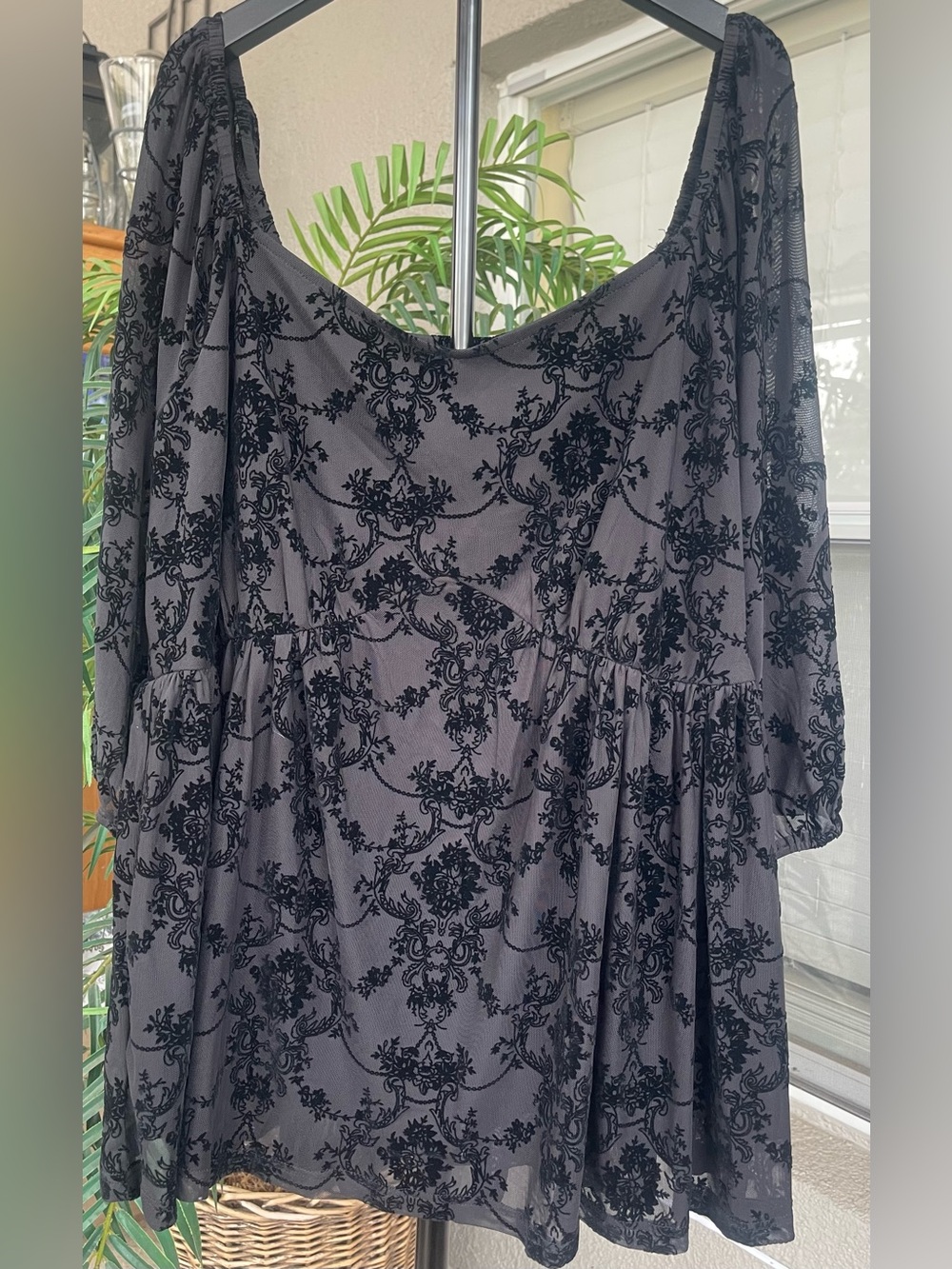 BloomChic Black Velvet Burnout Overlay blouse.
